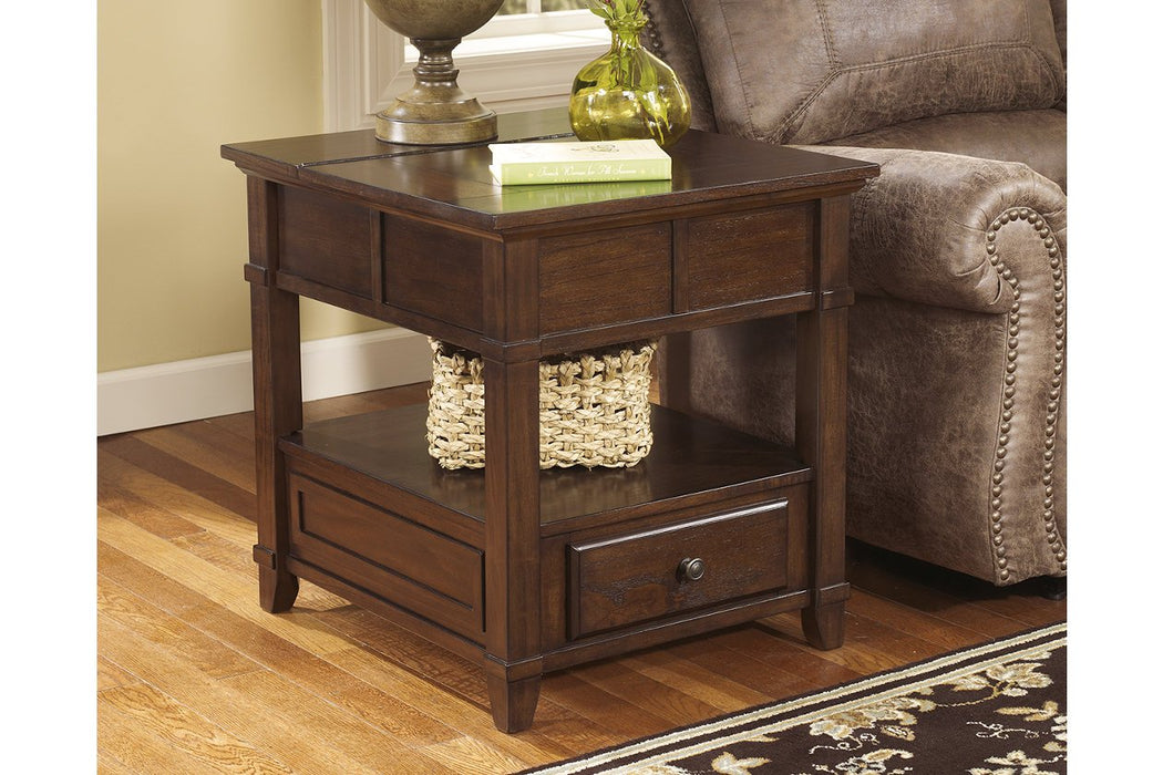 Gately Medium Brown End Table with Storage & Power Outlets - T845-3 - Gate Furniture