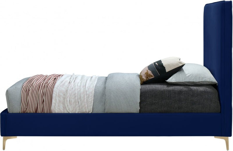 Geri Velvet King Bed Blue - Gate FurnitureKing Bed