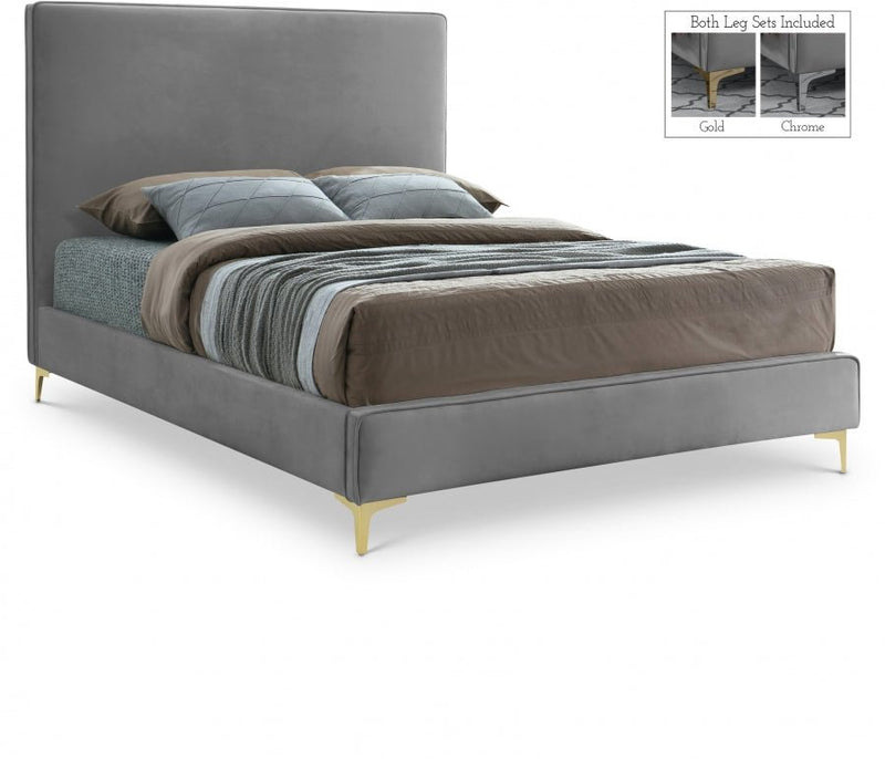 Geri Velvet King Bed Grey - Gate FurnitureKing Bed