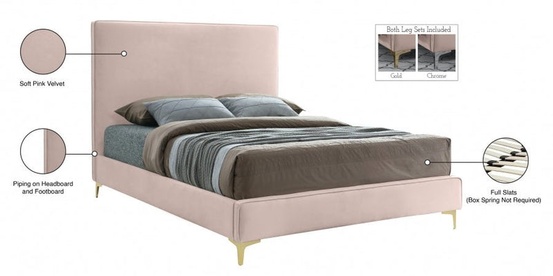 Geri Velvet King Bed Pink - Gate FurnitureKing Bed