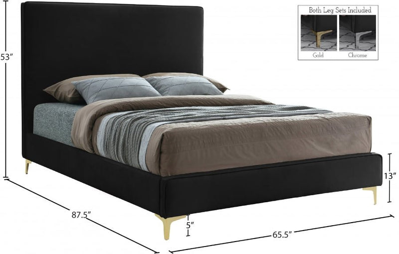 Geri Velvet Queen Bed Black - Gate FurnitureQueen Bed