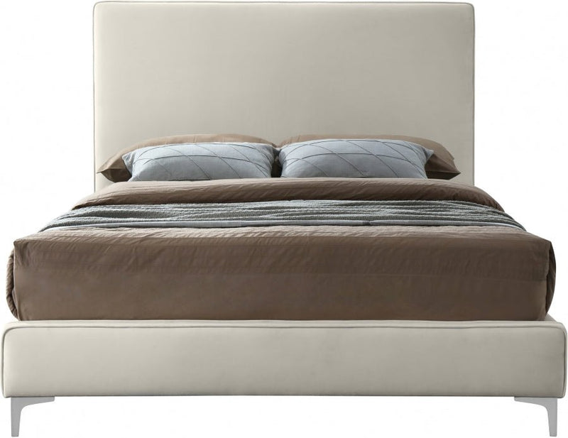 Geri Velvet Queen Bed Cream - Gate FurnitureQueen Bed