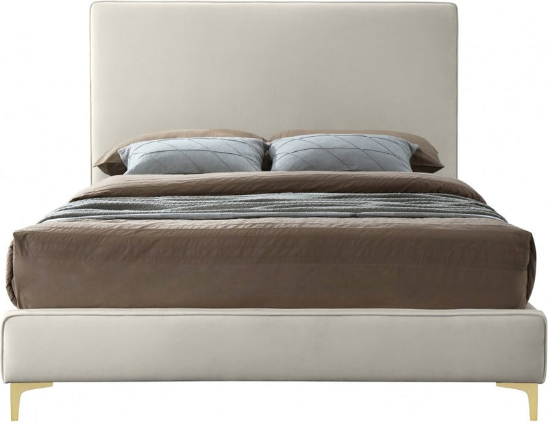 Geri Velvet Queen Bed Cream - Gate FurnitureQueen Bed
