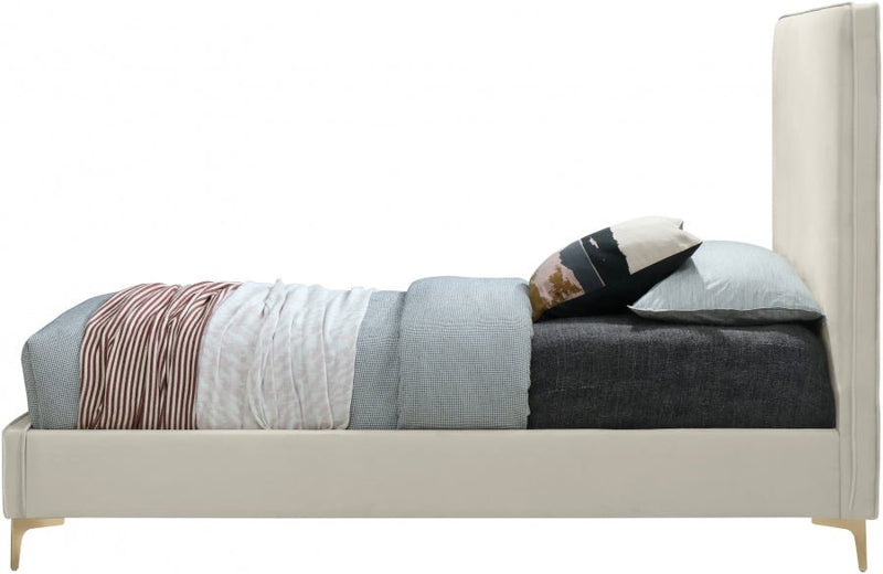 Geri Velvet Queen Bed Cream - Gate FurnitureQueen Bed