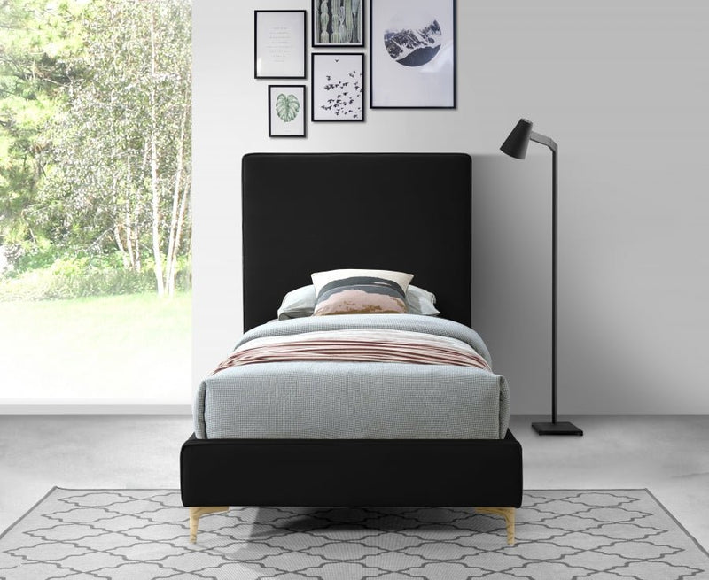 Geri Velvet Twin Bed Black - Gate FurnitureTwin Bed