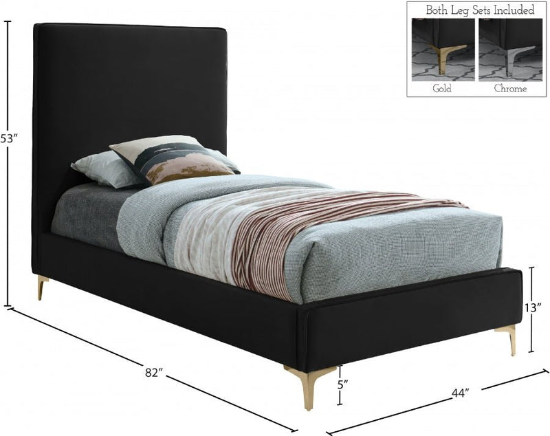 Geri Velvet Twin Bed Black - Gate FurnitureTwin Bed