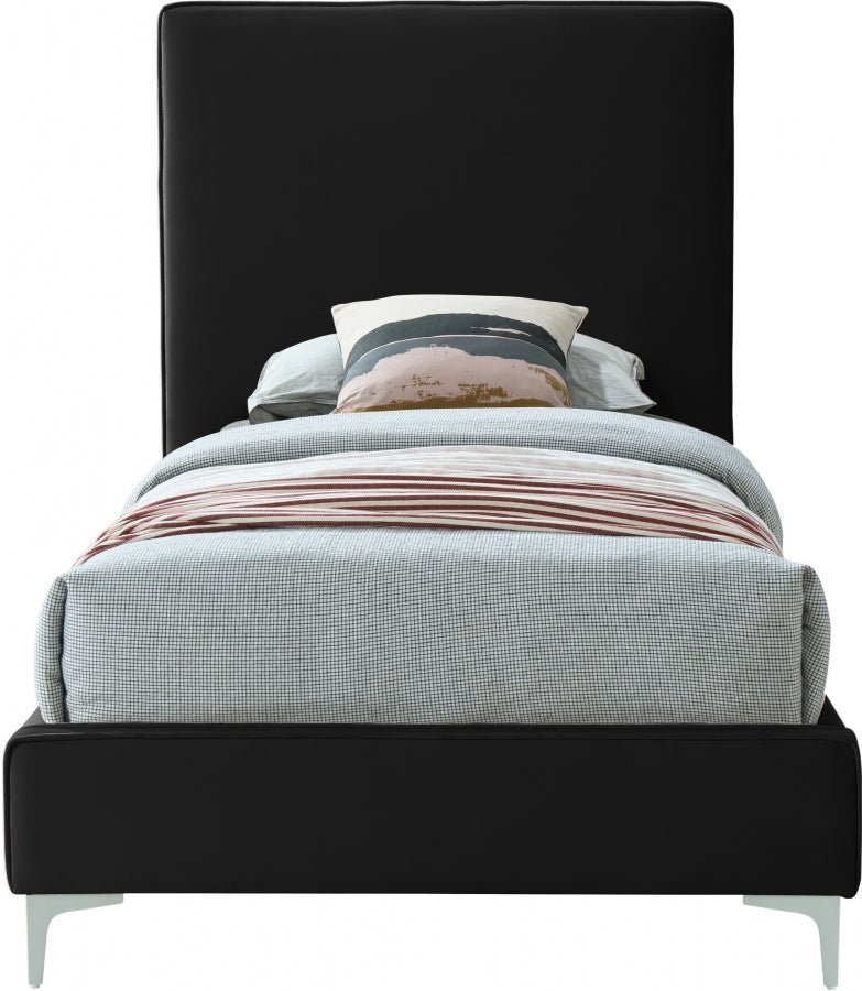 Geri Velvet Twin Bed Black - Gate FurnitureTwin Bed