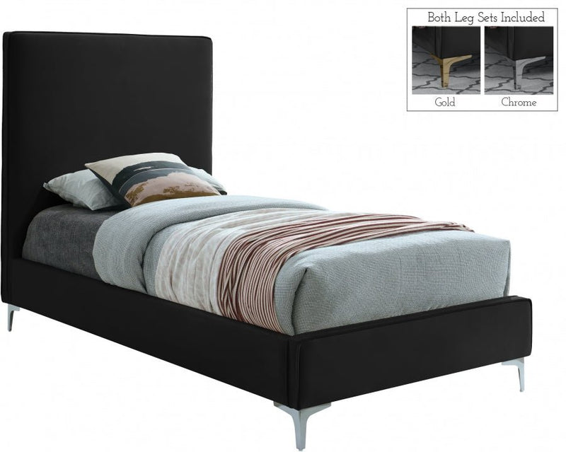 Geri Velvet Twin Bed Black - Gate FurnitureTwin Bed