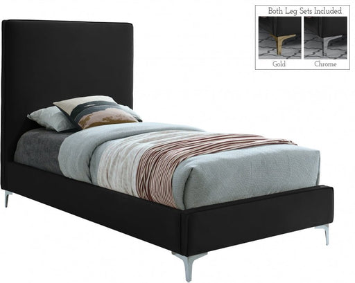Geri Velvet Twin Bed Black - Gate FurnitureTwin Bed