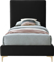 Geri Velvet Twin Bed Black - Gate FurnitureTwin Bed