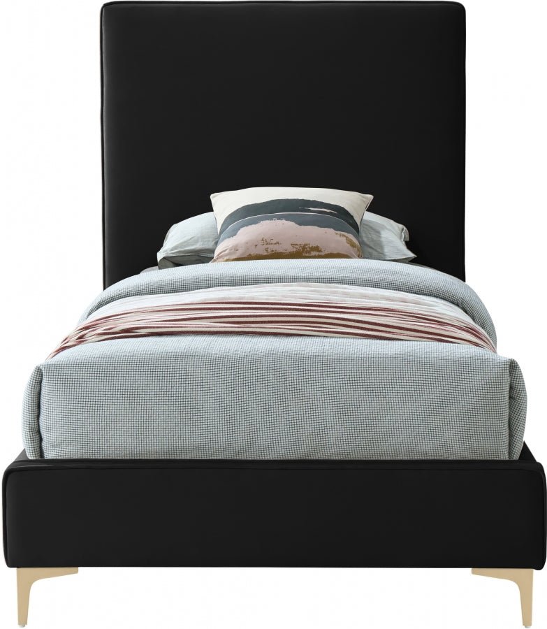 Geri Velvet Twin Bed Black - Gate FurnitureTwin Bed