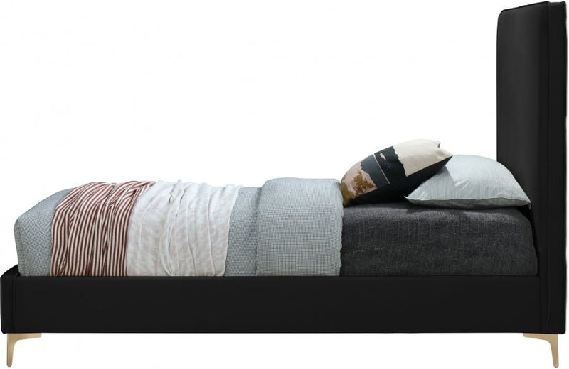 Geri Velvet Twin Bed Black - Gate FurnitureTwin Bed
