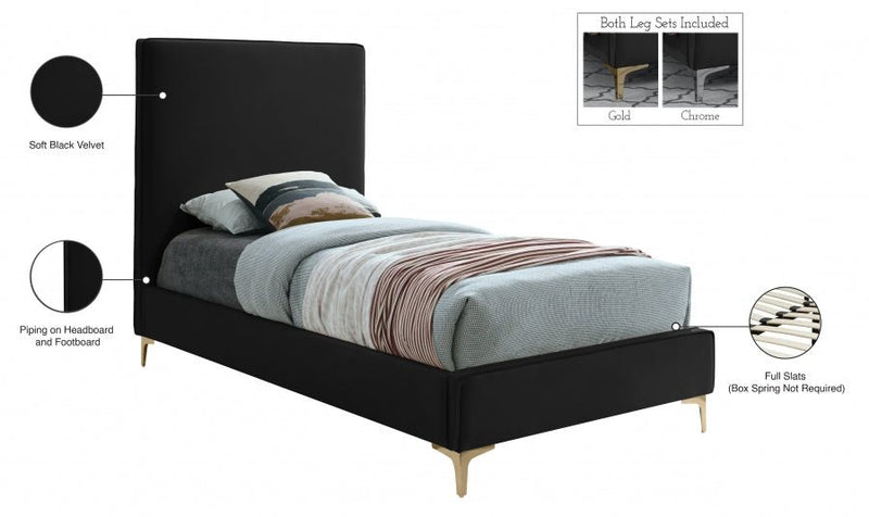Geri Velvet Twin Bed Black - Gate FurnitureTwin Bed
