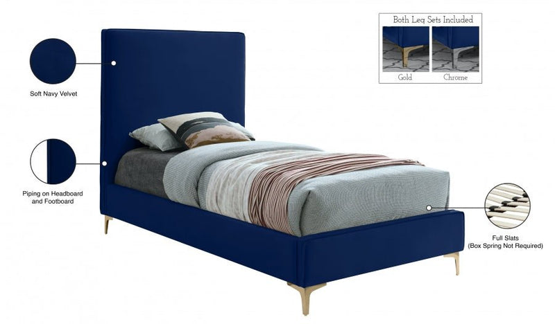 Geri Velvet Twin Bed Blue - Gate FurnitureTwin Bed