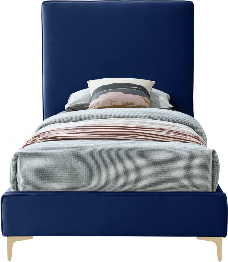 Geri Velvet Twin Bed Blue - Gate FurnitureTwin Bed