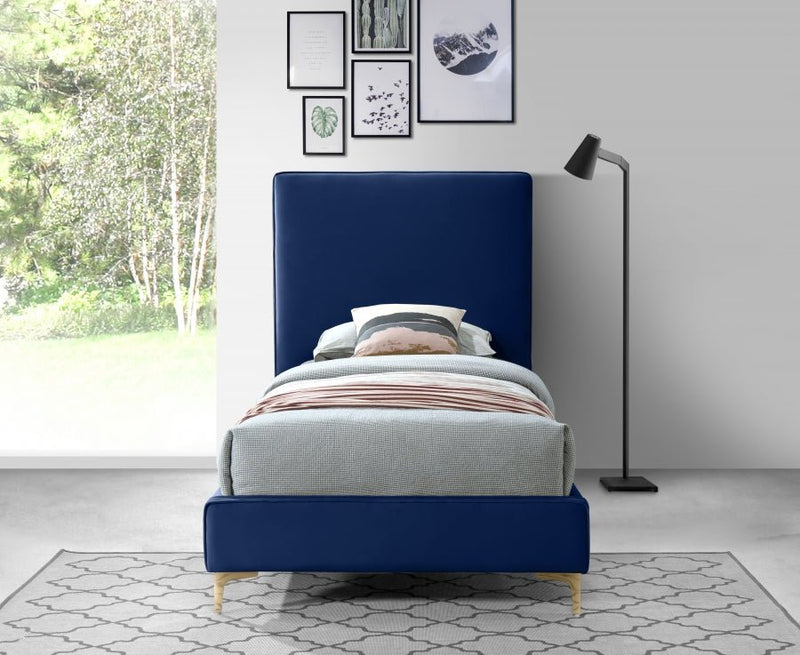 Geri Velvet Twin Bed Blue - Gate FurnitureTwin Bed