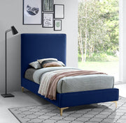 Geri Velvet Twin Bed Blue - Gate FurnitureTwin Bed
