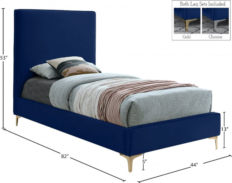 Geri Velvet Twin Bed Blue - Gate FurnitureTwin Bed