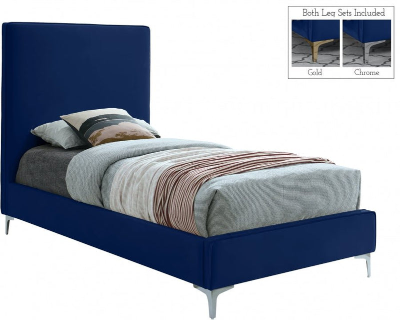 Geri Velvet Twin Bed Blue - Gate FurnitureTwin Bed
