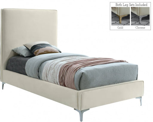 Geri Velvet Twin Bed Cream - Gate FurnitureTwin Bed