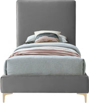 Geri Velvet Twin Bed Grey - Gate FurnitureTwin Bed
