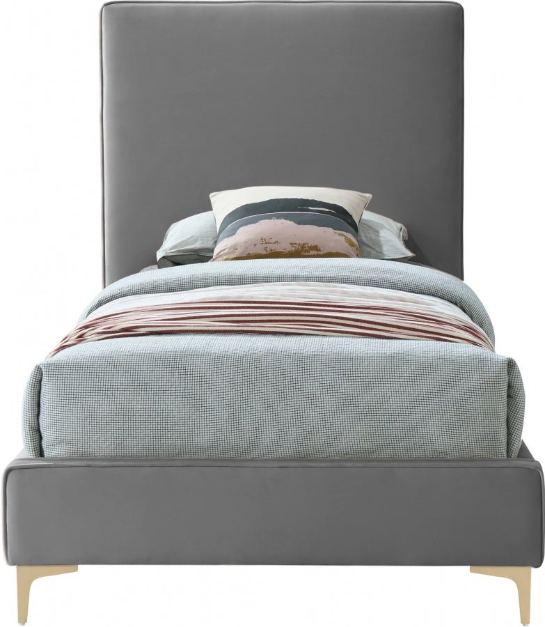 Geri Velvet Twin Bed Grey - Gate FurnitureTwin Bed