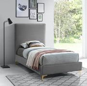 Geri Velvet Twin Bed Grey - Gate FurnitureTwin Bed