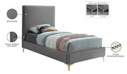 Geri Velvet Twin Bed Grey - Gate FurnitureTwin Bed
