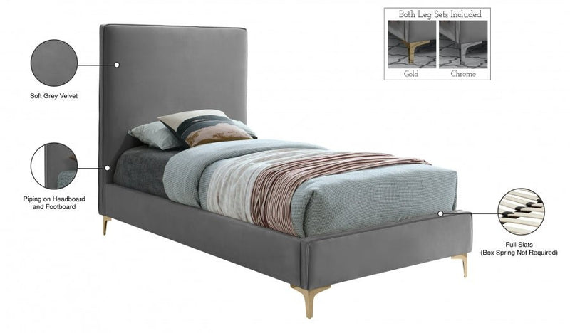 Geri Velvet Twin Bed Grey - Gate FurnitureTwin Bed