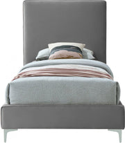 Geri Velvet Twin Bed Grey - Gate FurnitureTwin Bed