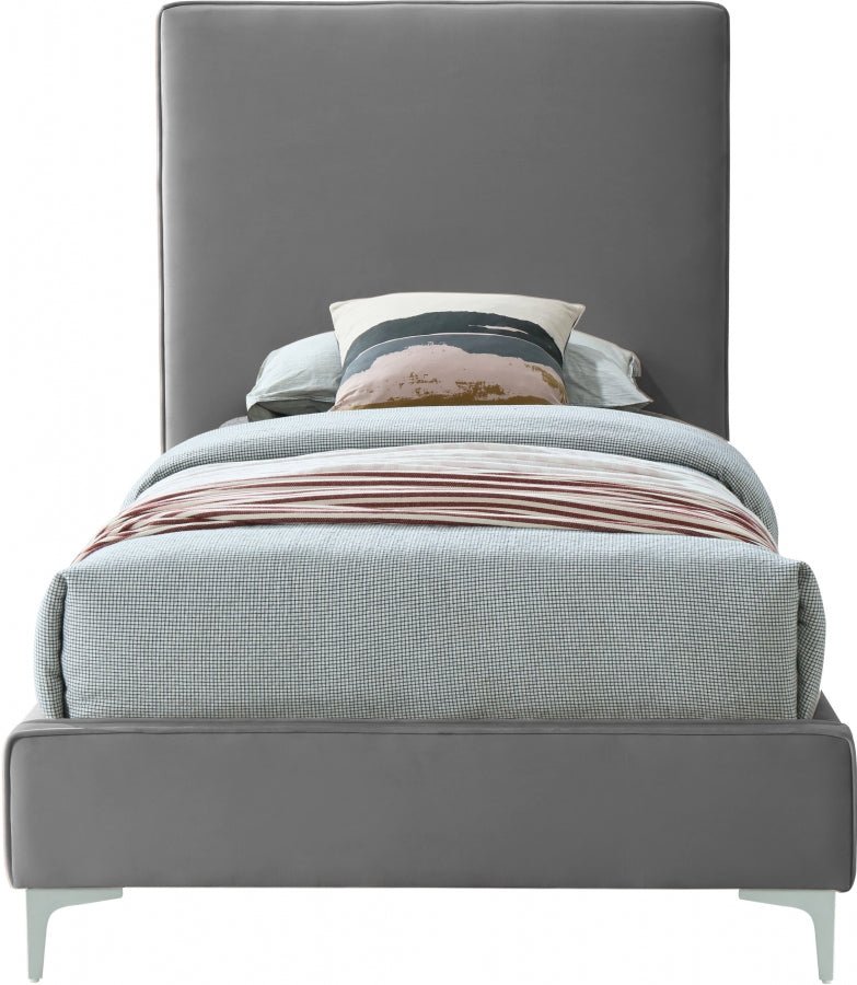 Geri Velvet Twin Bed Grey - Gate FurnitureTwin Bed