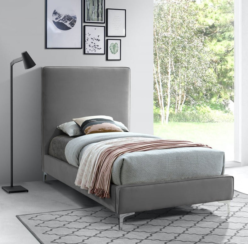 Geri Velvet Twin Bed Grey - Gate FurnitureTwin Bed