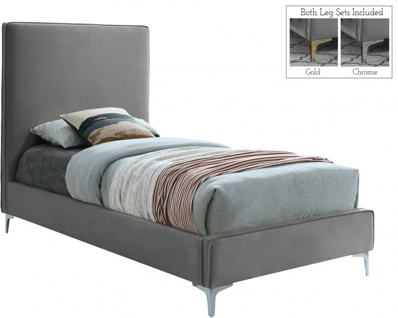 Geri Velvet Twin Bed Grey - Gate FurnitureTwin Bed