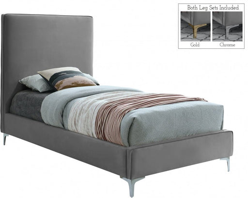 Geri Velvet Twin Bed Grey - Gate FurnitureTwin Bed