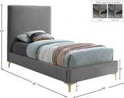 Geri Velvet Twin Bed Grey - Gate FurnitureTwin Bed