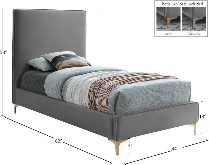 Geri Velvet Twin Bed Grey - Gate FurnitureTwin Bed