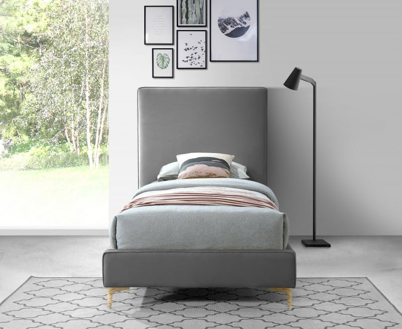 Geri Velvet Twin Bed Grey - Gate FurnitureTwin Bed