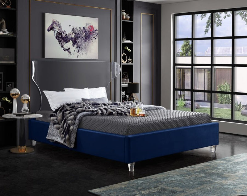 Ghost Velvet King Bed Blue - Gate FurnitureKing Bed
