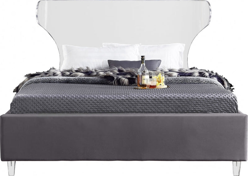 Ghost Velvet King Bed Grey - Gate FurnitureKing Bed