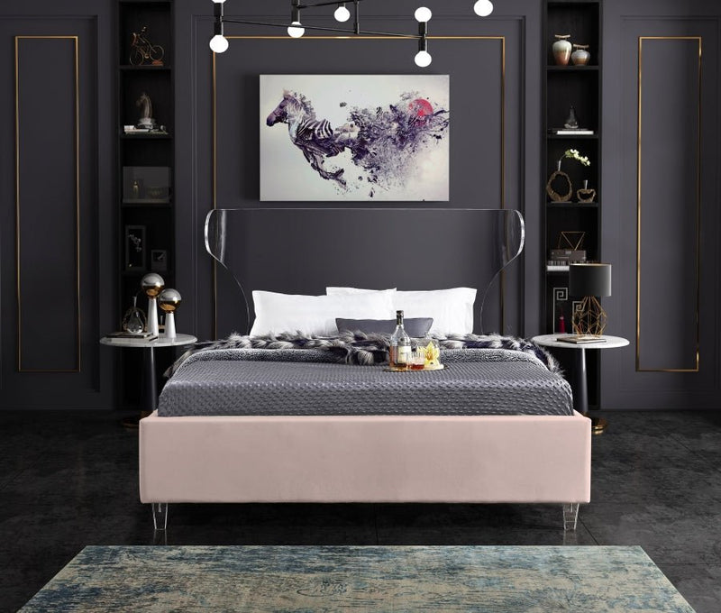 Ghost Velvet King Bed Pink - Gate FurnitureKing Bed