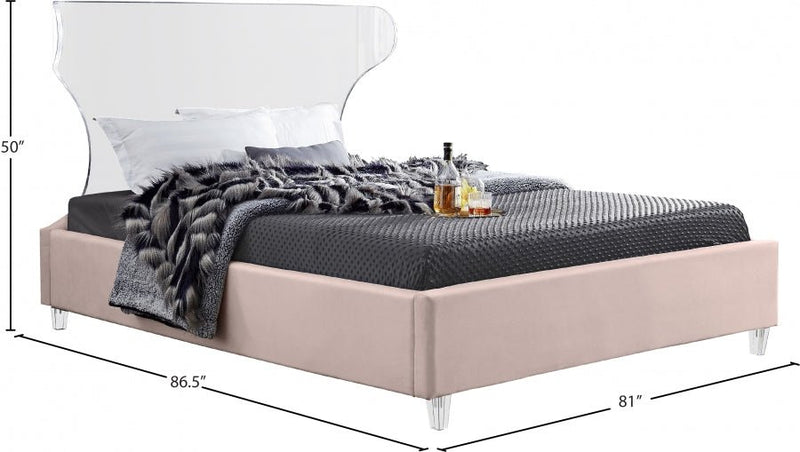 Ghost Velvet King Bed Pink - Gate FurnitureKing Bed