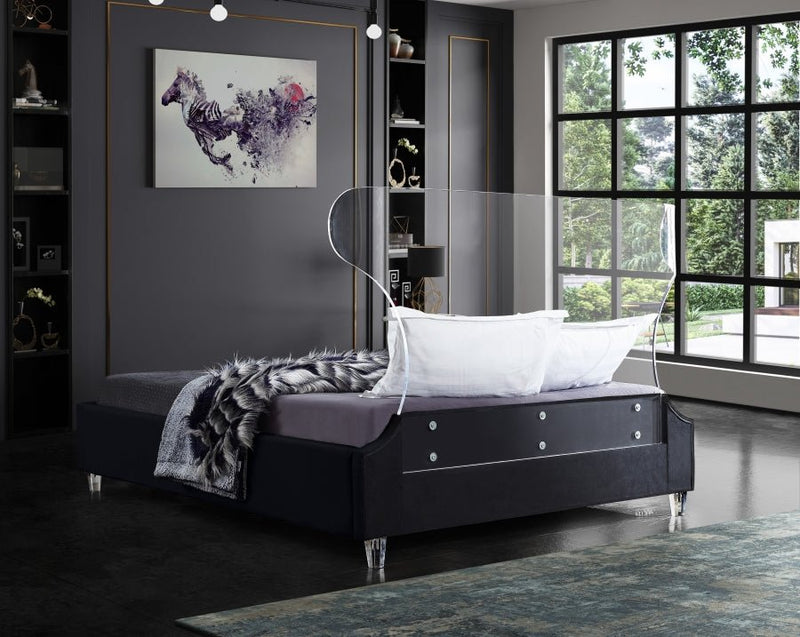 Ghost Velvet Queen Bed Black - Gate FurnitureQueen Bed