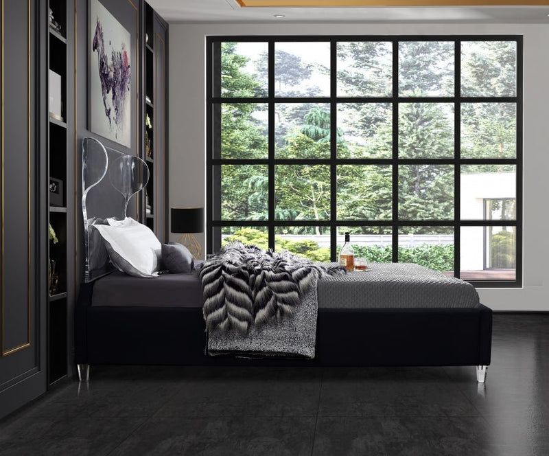 Ghost Velvet Queen Bed Black - Gate FurnitureQueen Bed