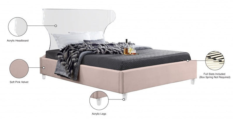 Ghost Velvet Queen Bed Pink - Gate FurnitureQueen Bed