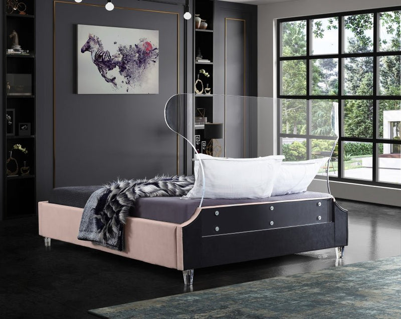 Ghost Velvet Queen Bed Pink - Gate FurnitureQueen Bed