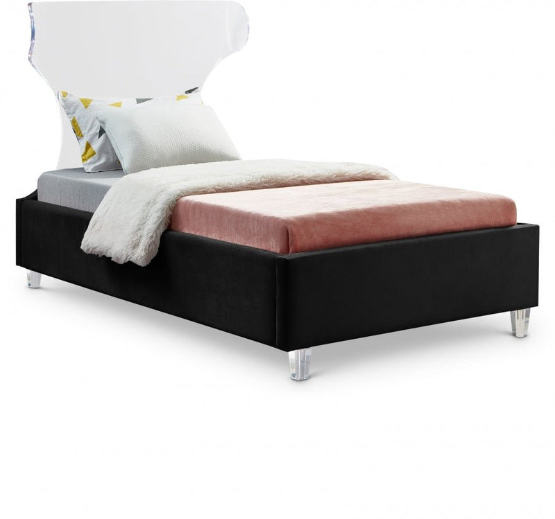 Ghost Velvet Twin Bed Black - Gate FurnitureTwin Bed