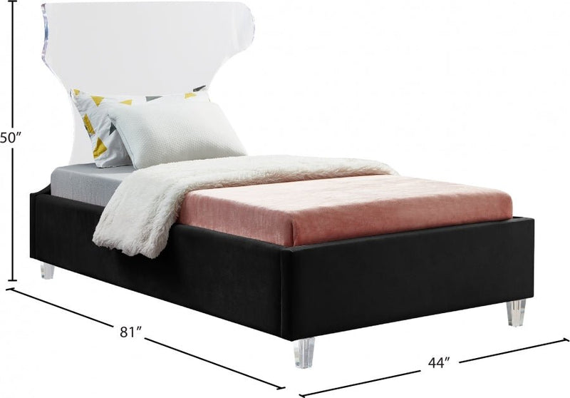 Ghost Velvet Twin Bed Black - Gate FurnitureTwin Bed