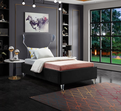 Ghost Velvet Twin Bed Black - Gate FurnitureTwin Bed
