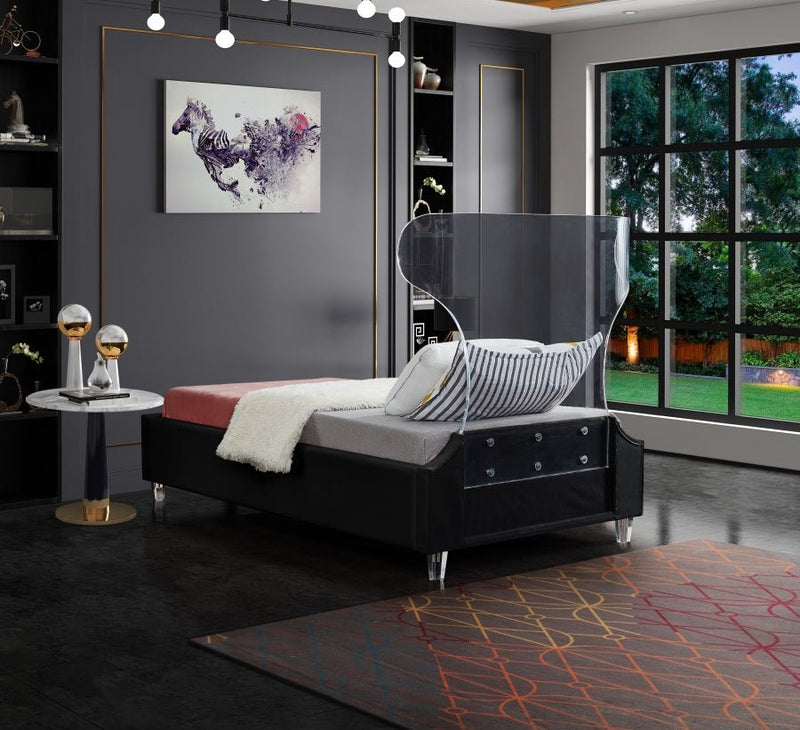 Ghost Velvet Twin Bed Black - Gate FurnitureTwin Bed