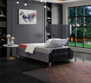 Ghost Velvet Twin Bed Grey - Gate FurnitureTwin Bed
